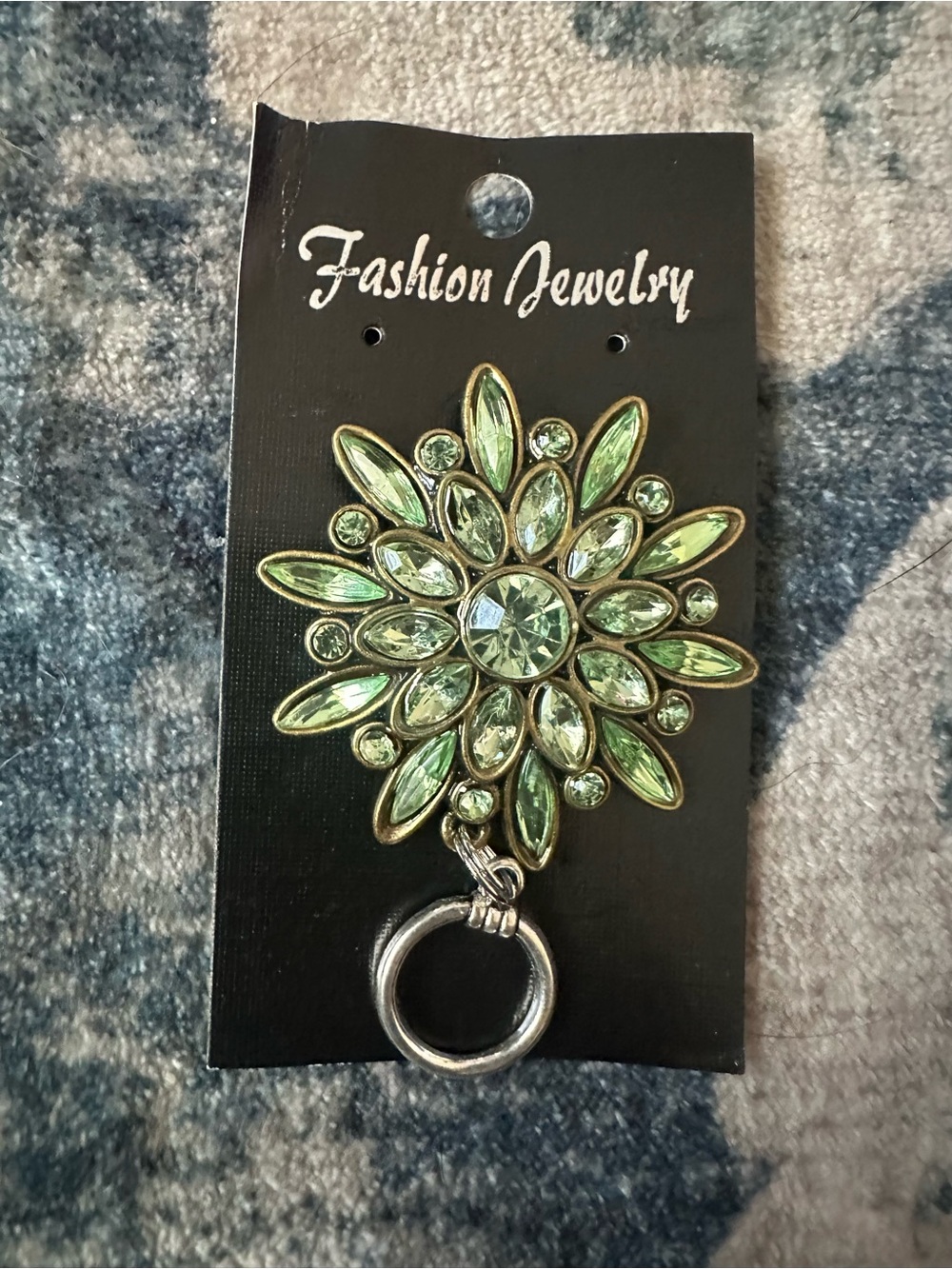 Magnetic Badge Holder -Fashion Jewelry Light Green Crystal Floral Brooch Pendant